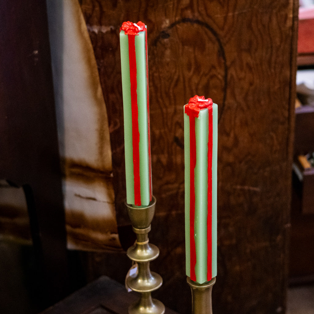 Green and Red Unscented Package Shaped Taper Candles Box of Two