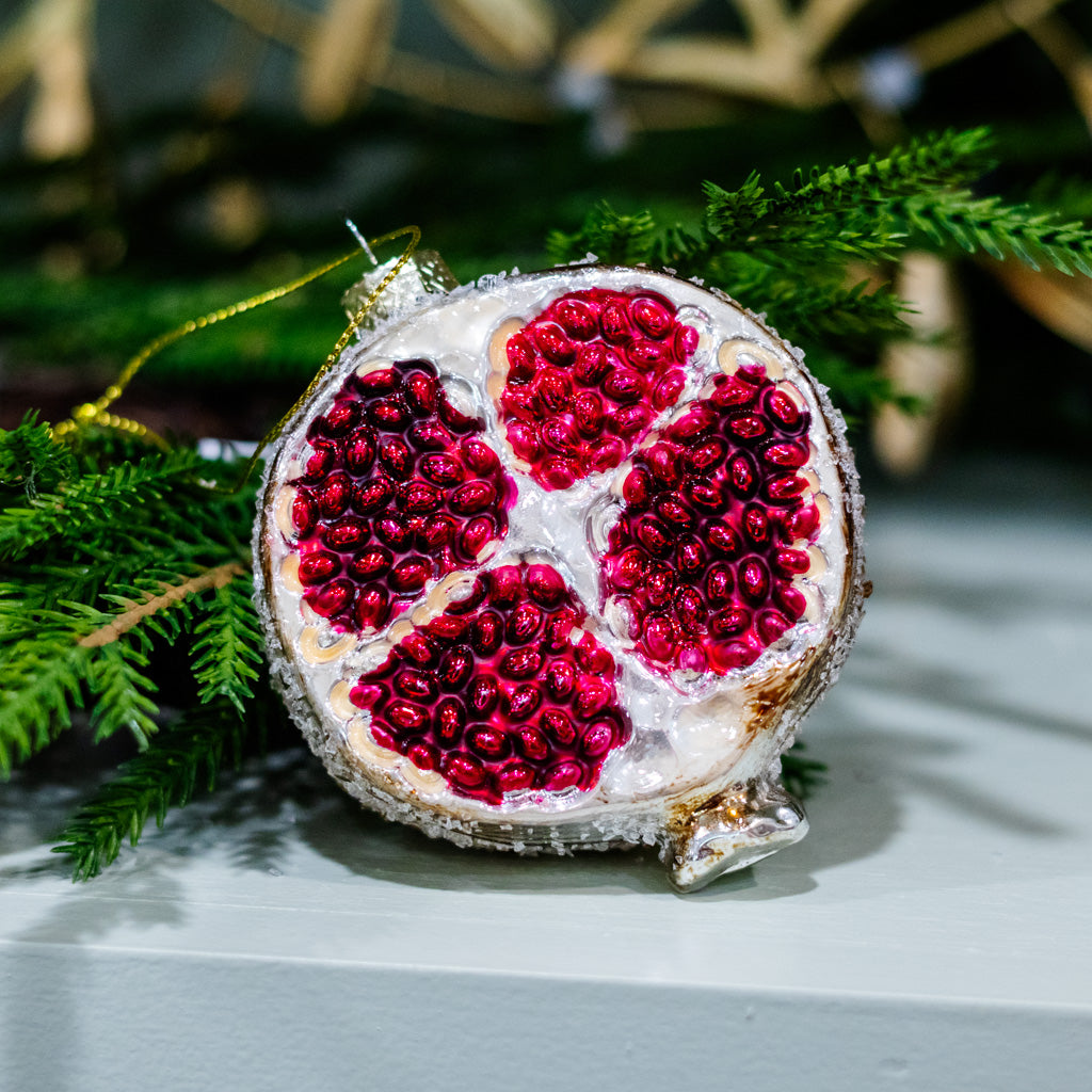 Glass Sliced Pomegranate Fruit Ornament