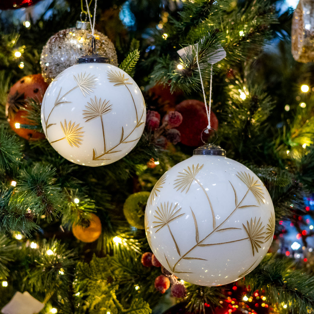 Small White and Gold Floral Etched Ornament