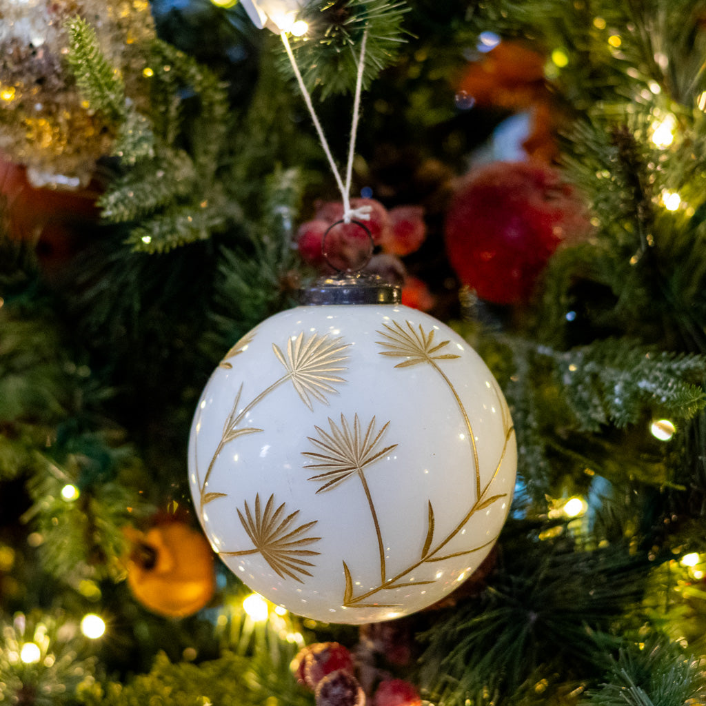Small White and Gold Floral Etched Ornament
