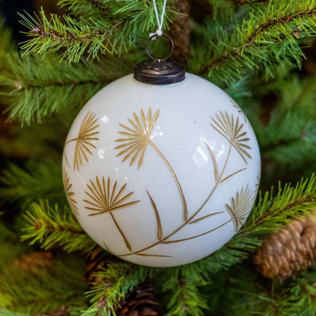 Large White and Gold Floral Etched Ornament