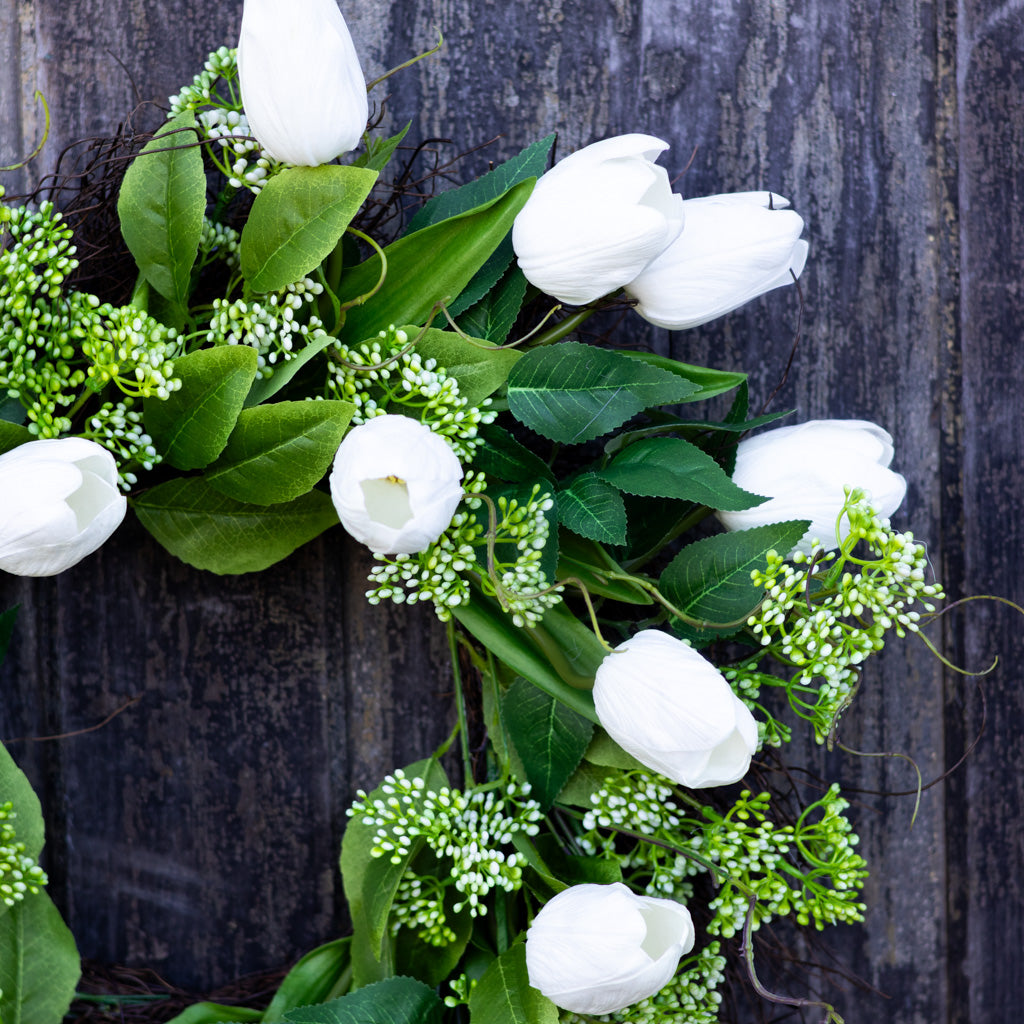 Seeded Berry and White Tulip Wreath