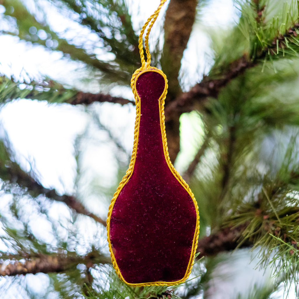 Burgundy Velvet Champagne Bottle Ornament