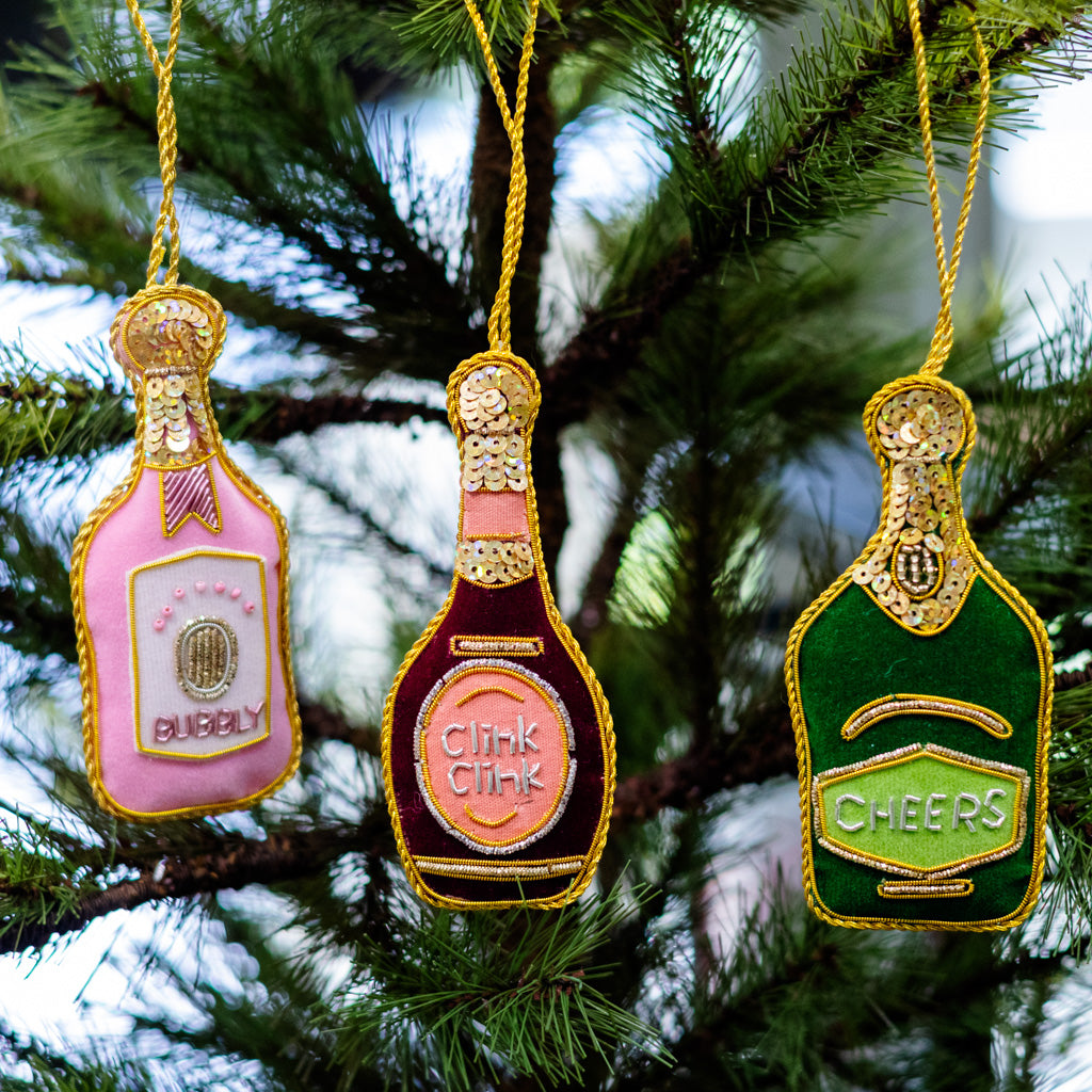 Burgundy Velvet Champagne Bottle Ornament