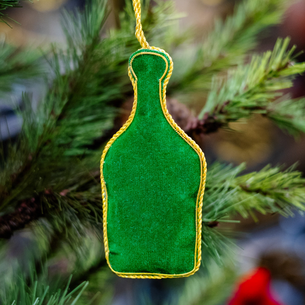 Green Velvet Champagne Bottle Ornament