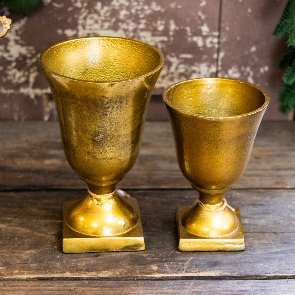 Short Antiqued Gold Metal Urn