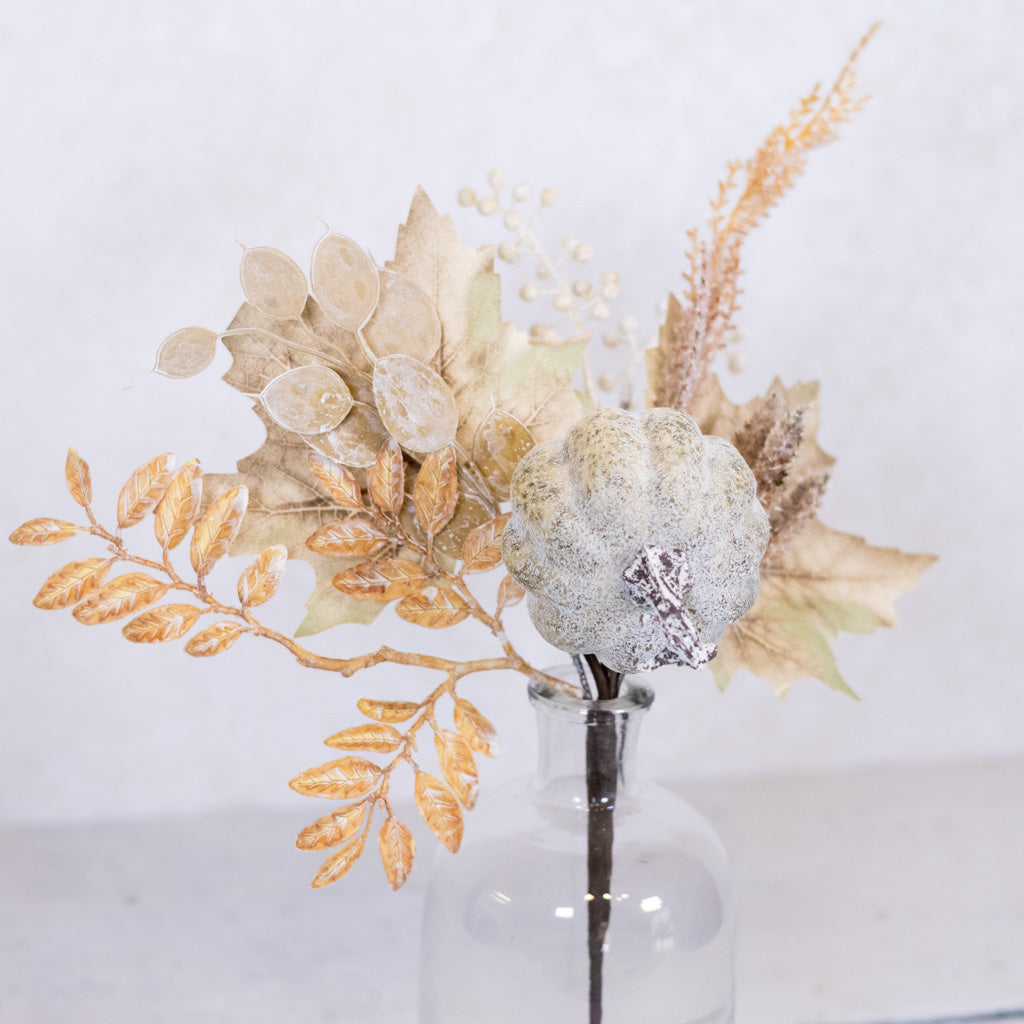 Washed Pumpkin Foliage and Seed Beige Pick