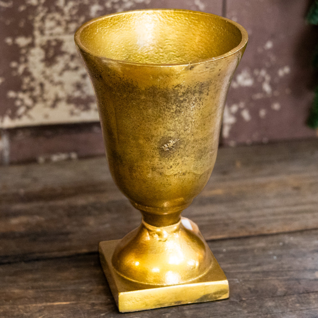 Large Antiqued Gold Metal Urn