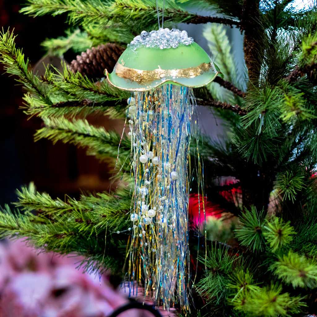 Lime Green Glass Jelly Fish Ornament