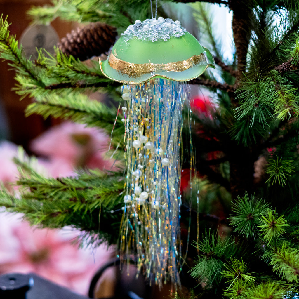 Lime Green Glass Jelly Fish Ornament
