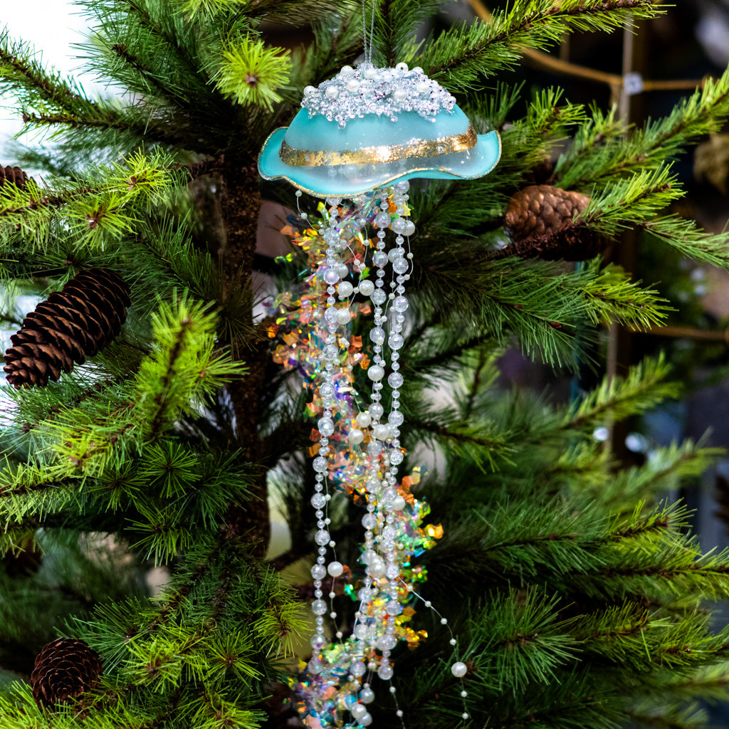 Turquoise Glass Jelly Fish Ornament