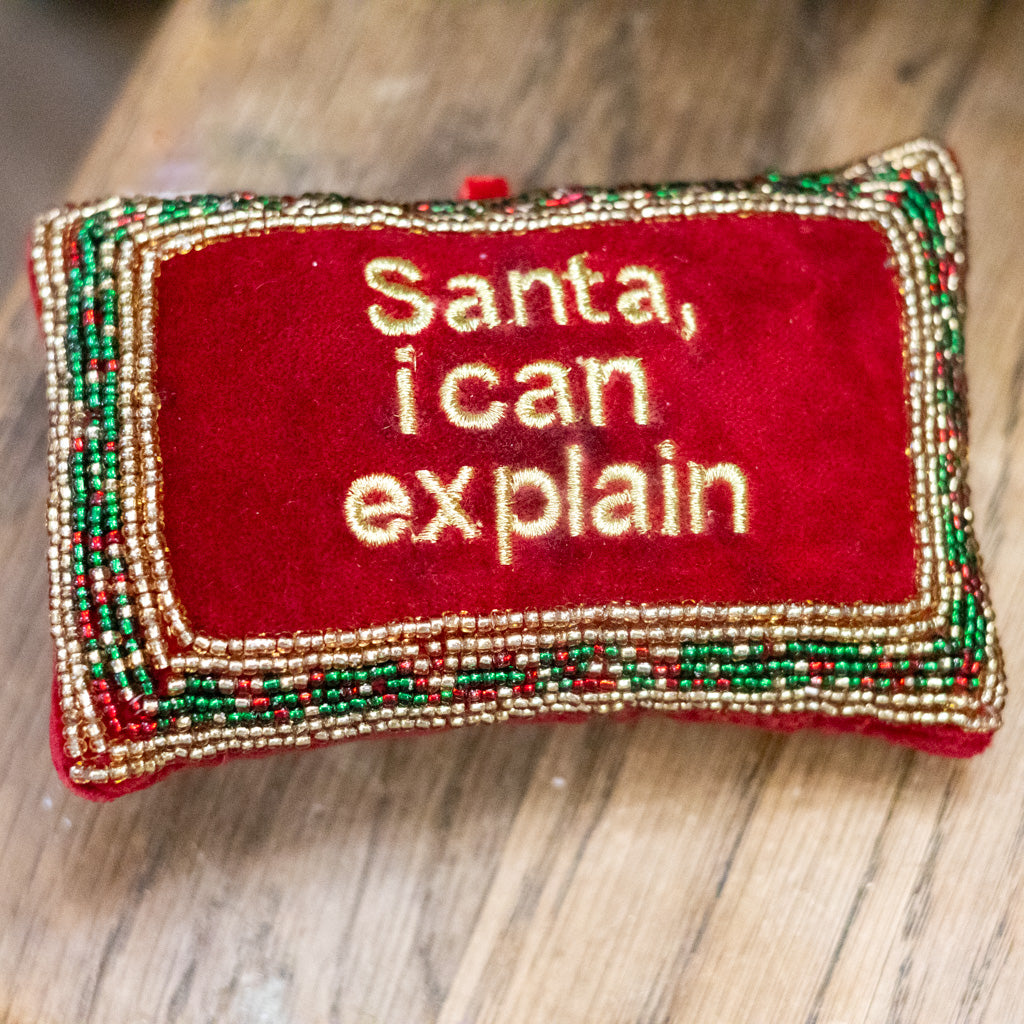 Cotton Velvet Pillow "Santa, I Can Explain"