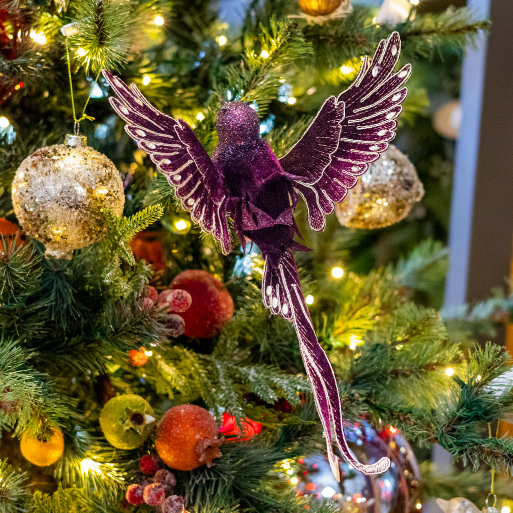 Wine Velvet with Gold Sequins Bird Clip Ornament