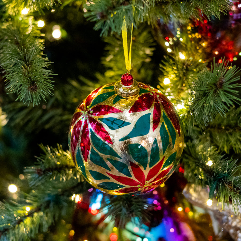 Red and Gold Poinsettia Ball Ornament