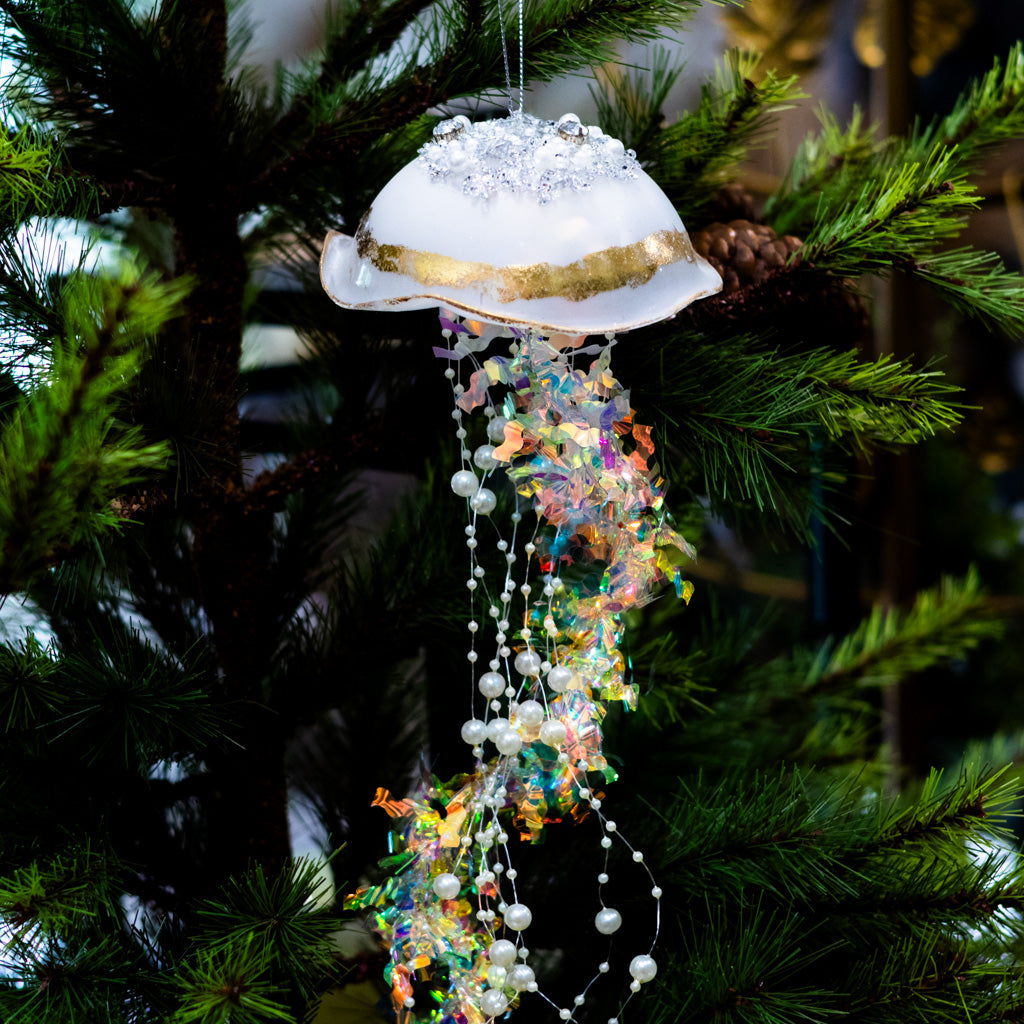 White Glass Jelly Fish Ornament