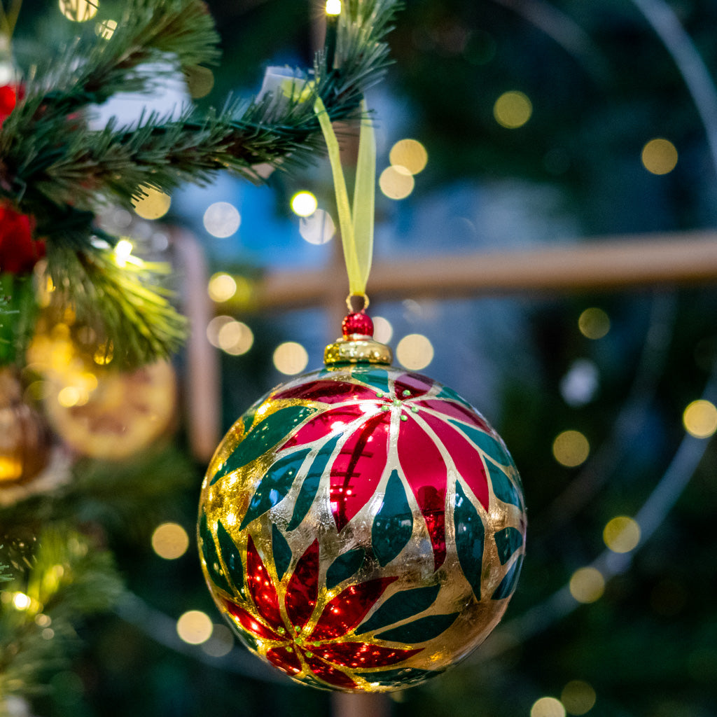 Red and Gold Poinsettia Ball Ornament
