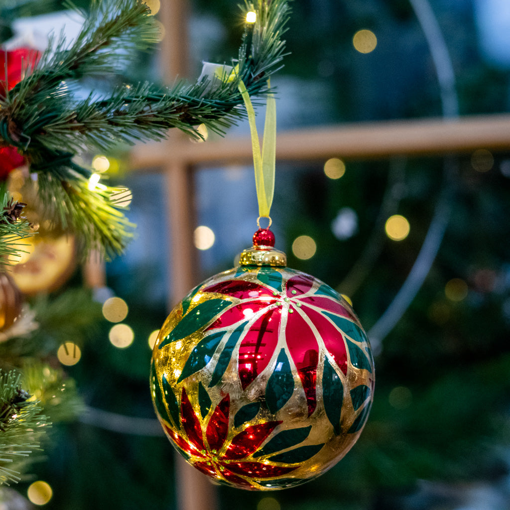 Red and Gold Poinsettia Ball Ornament