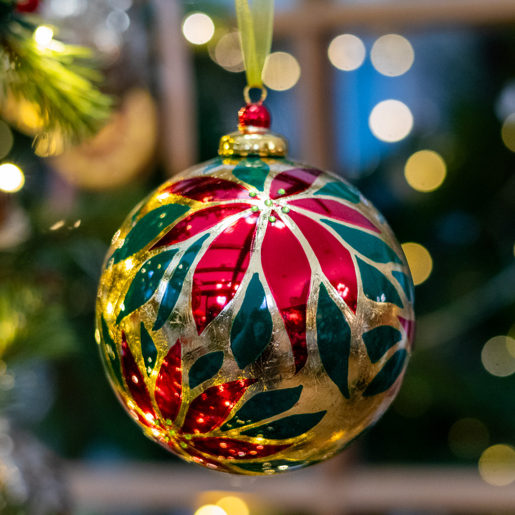 Red and Gold Poinsettia Ball Ornament
