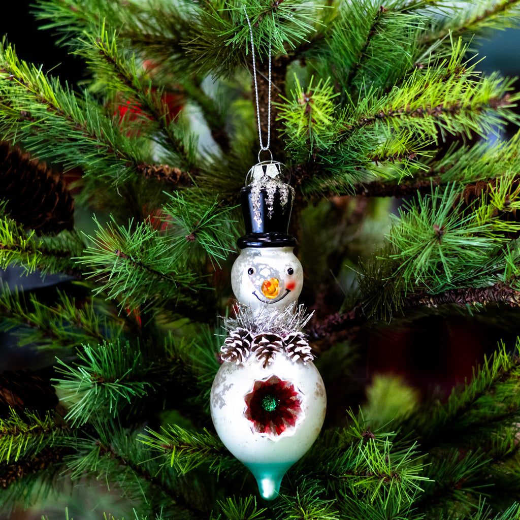 Tall Mercury Glass Snowman with Top Hat Ornament