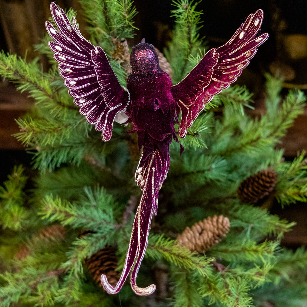 Wine Velvet with Gold Sequins Bird Clip Ornament