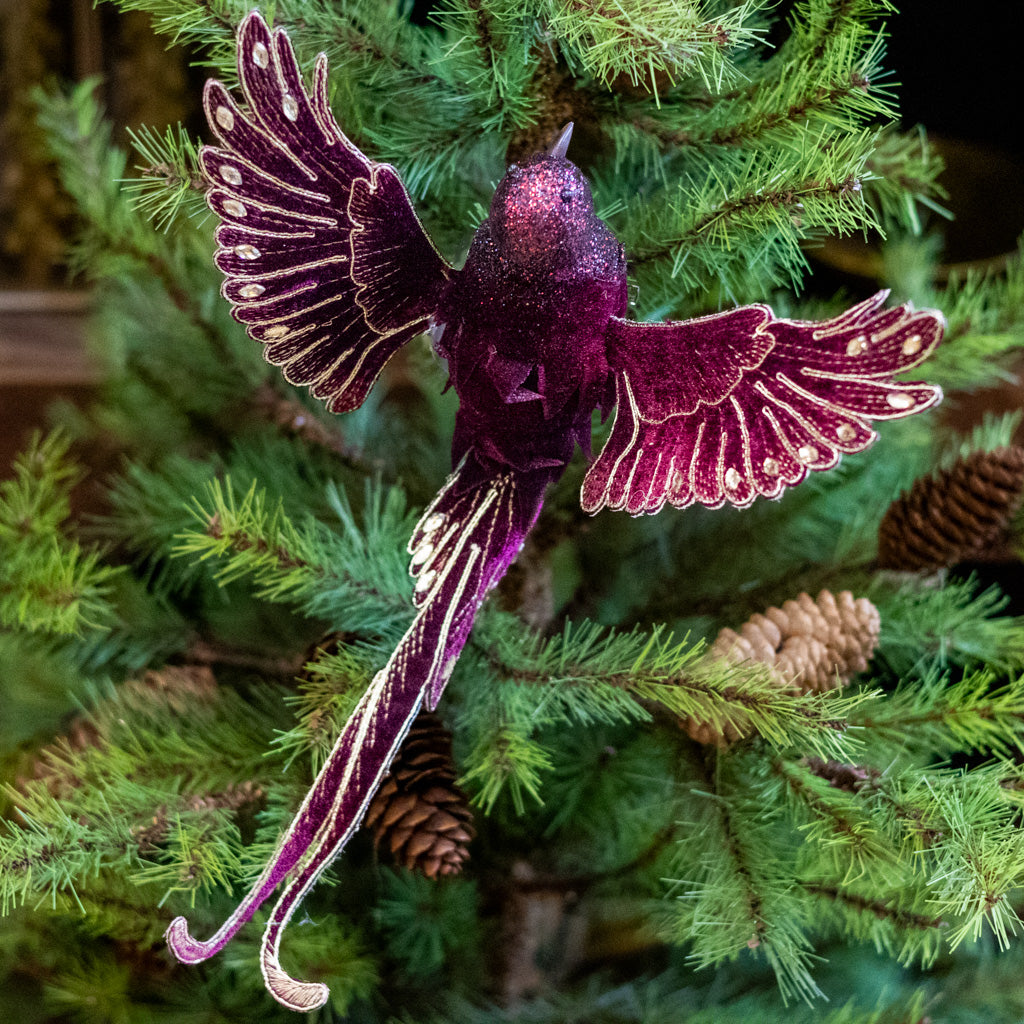 Wine Velvet with Gold Sequins Bird Clip Ornament