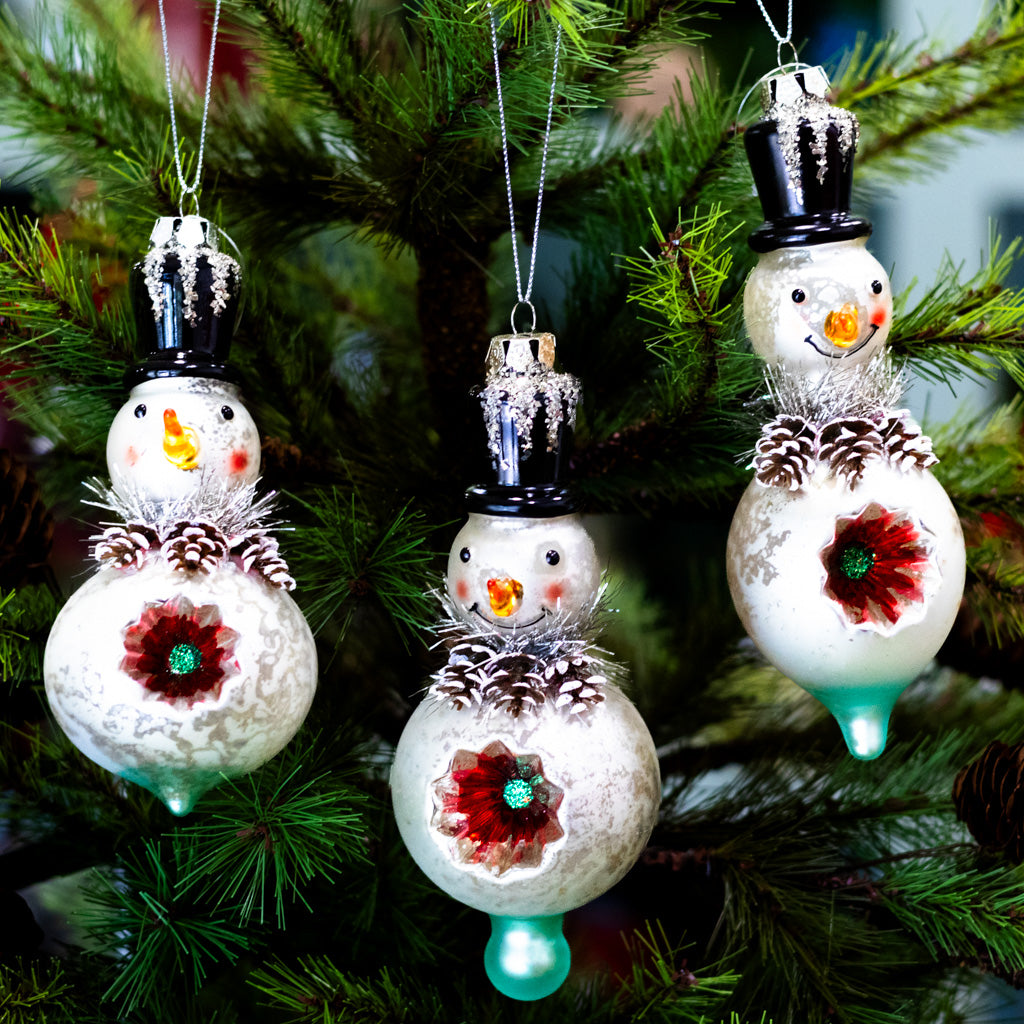 Medium Mercury Glass Snowman with Top Hat Ornament