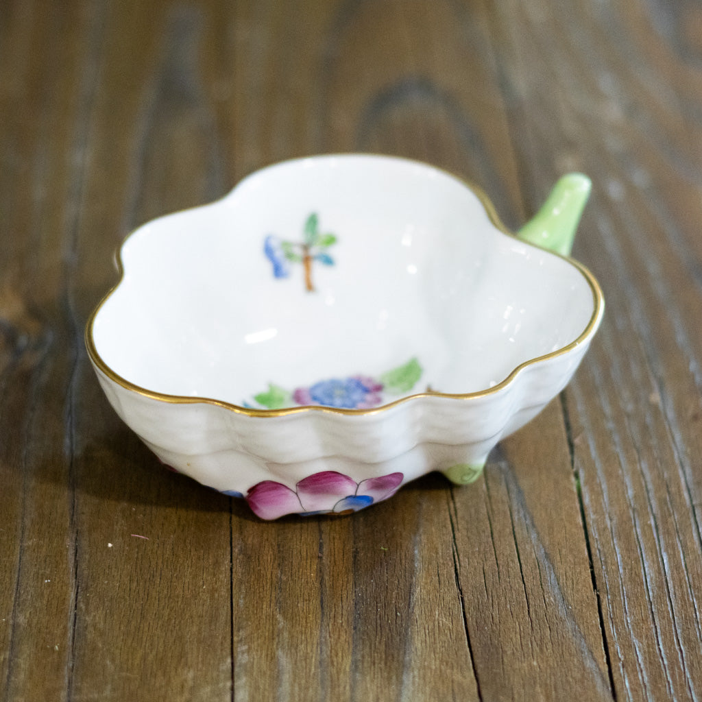 Herend Butterfly Leaf and Flowers Hand Painted Dish