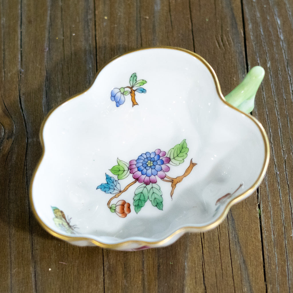 Herend Butterfly Leaf and Flowers Hand Painted Dish