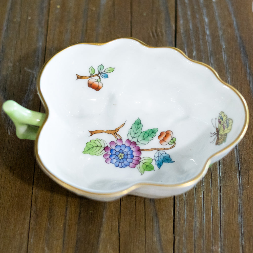 Herend Butterfly Leaf and Flowers Hand Painted Dish