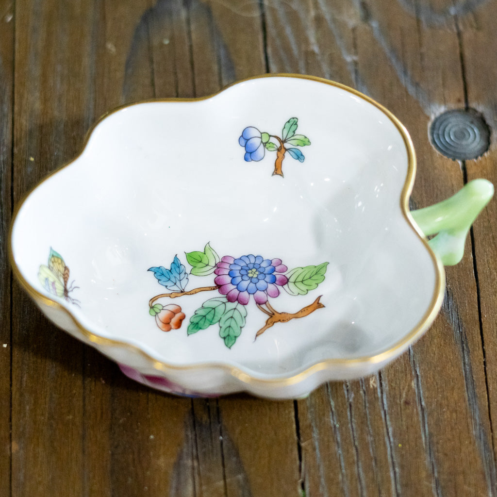 Herend Butterfly Leaf and Flowers Hand Painted Dish