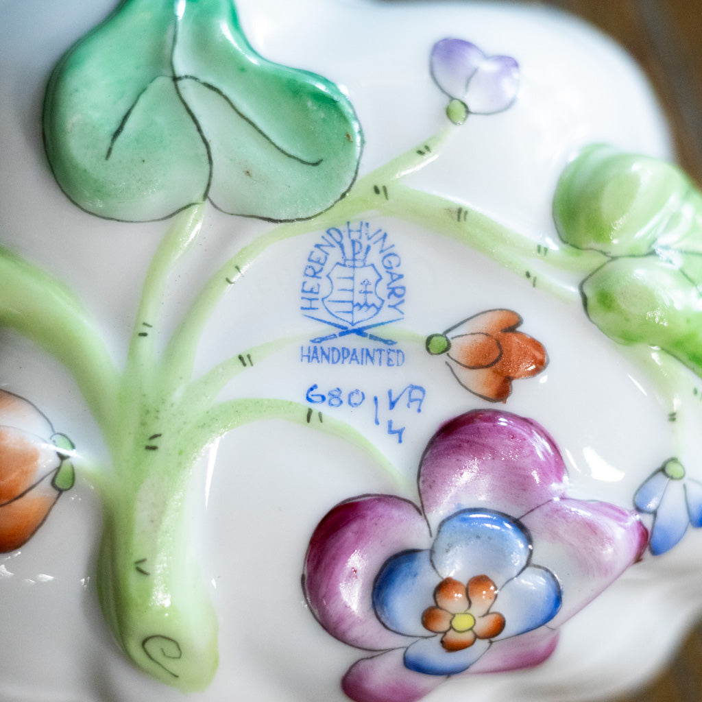 Herend Butterfly Leaf and Flowers Hand Painted Dish