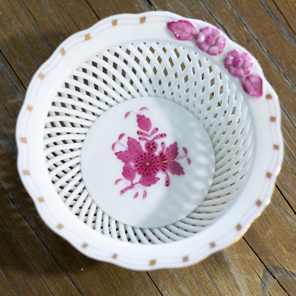 Herend Vintage Raspberry Round Lattice Work Trinket Dish