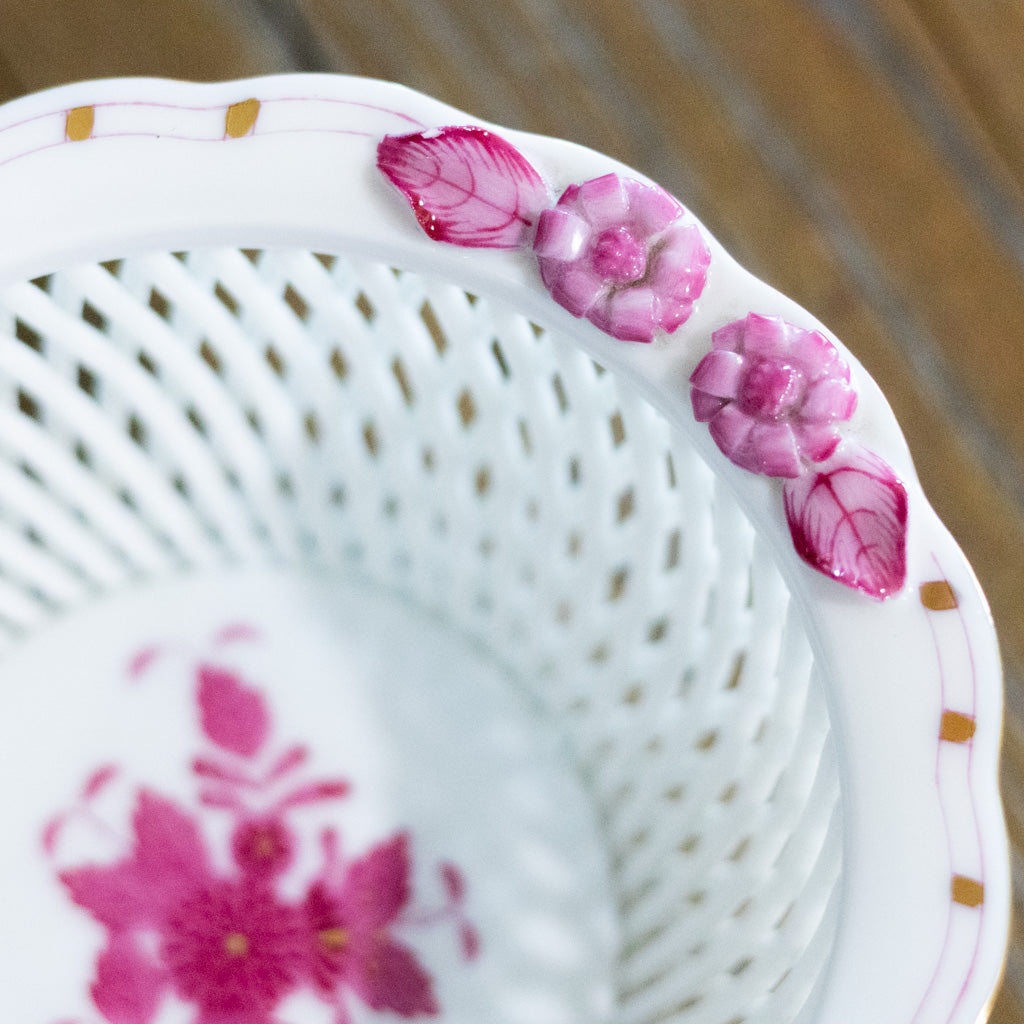 Herend Vintage Raspberry Round Lattice Work Trinket Dish