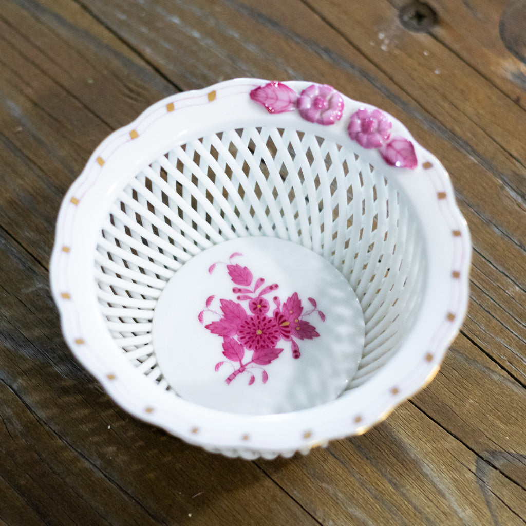 Herend Vintage Raspberry Round Lattice Work Trinket Dish