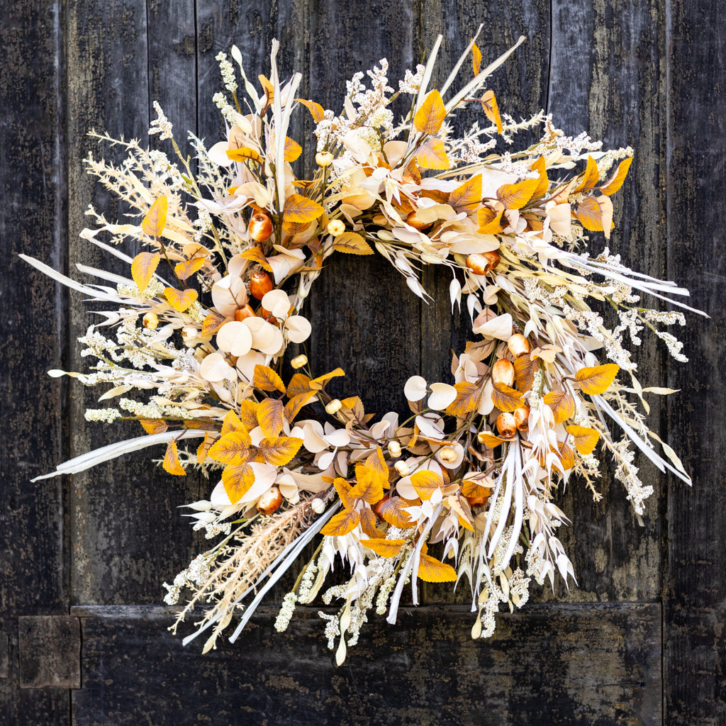 Cream Pods and Wheat Wreath 24"