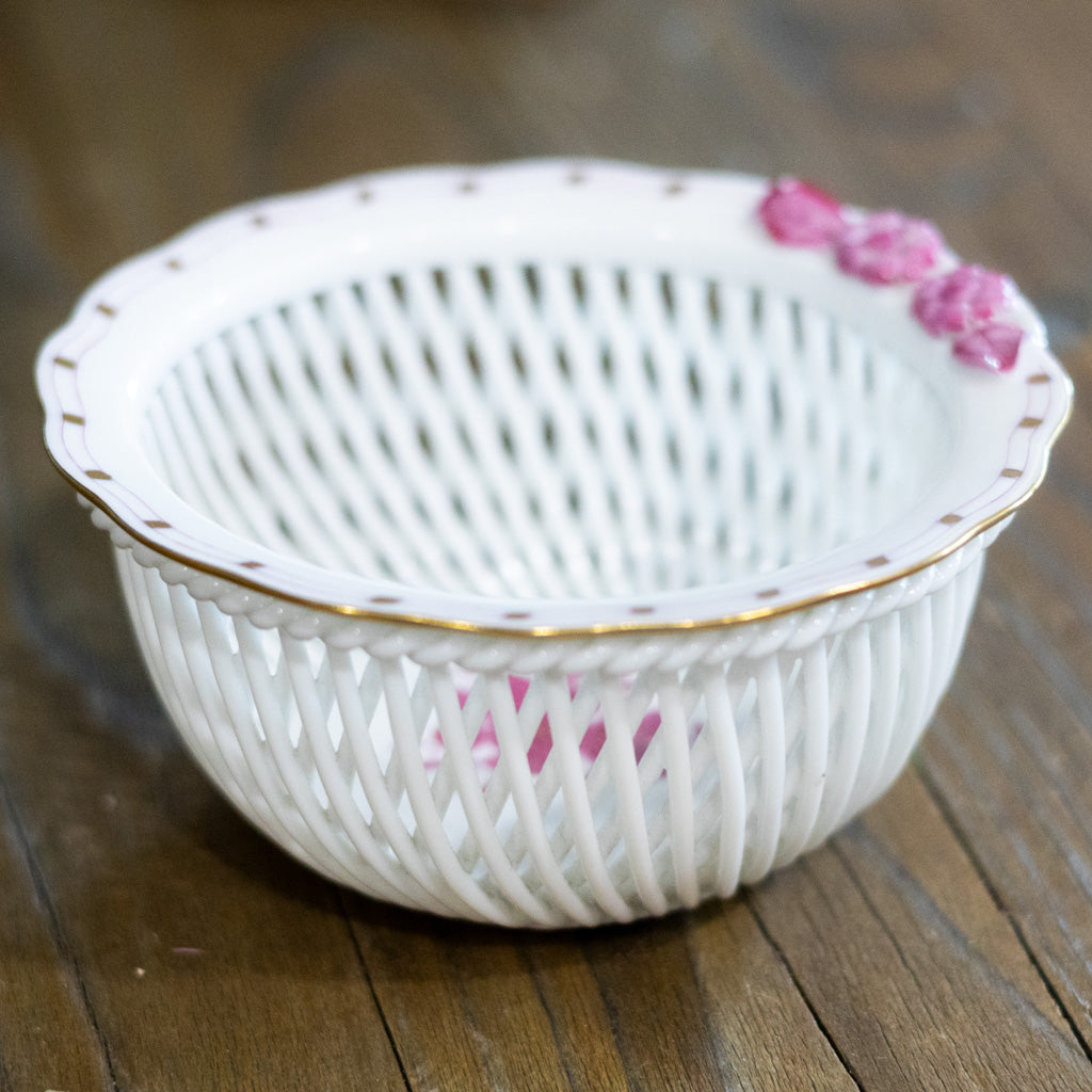 Herend Vintage Raspberry Round Lattice Work Trinket Dish