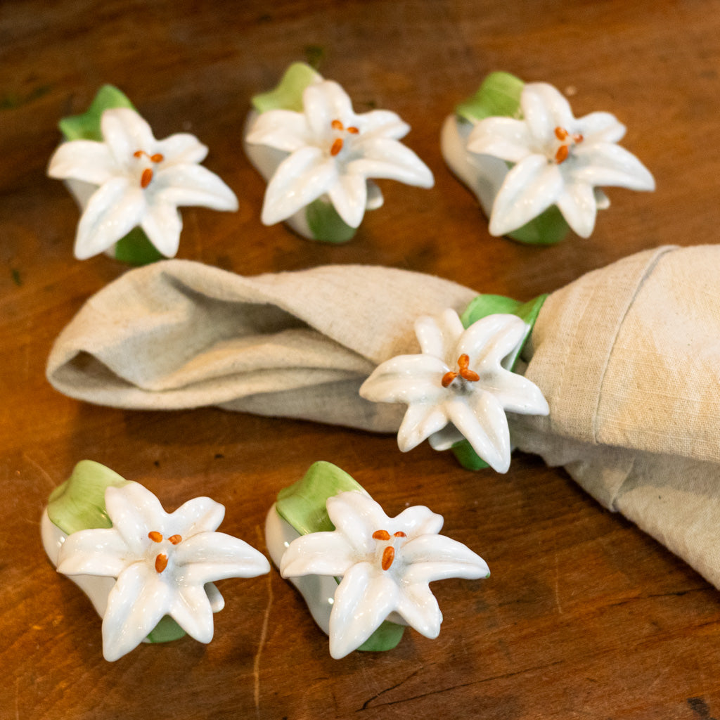 Set of Six Vintage Ceramic Lily Napkin Holders