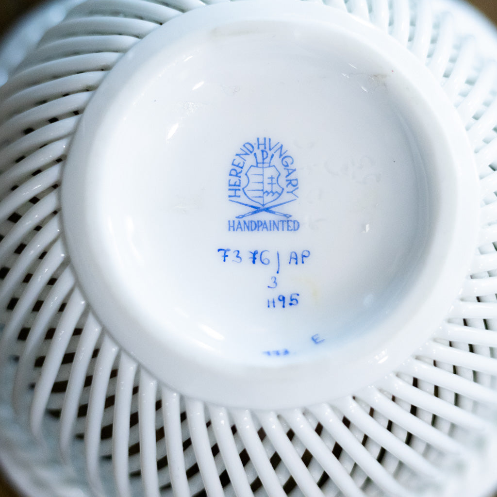 Herend Vintage Raspberry Round Lattice Work Trinket Dish