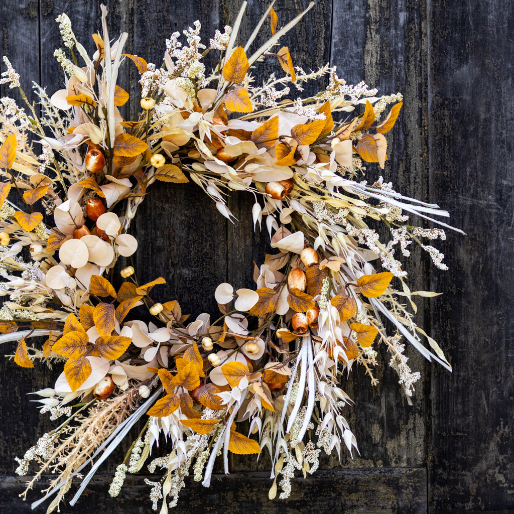 Cream Pods and Wheat Wreath 24"