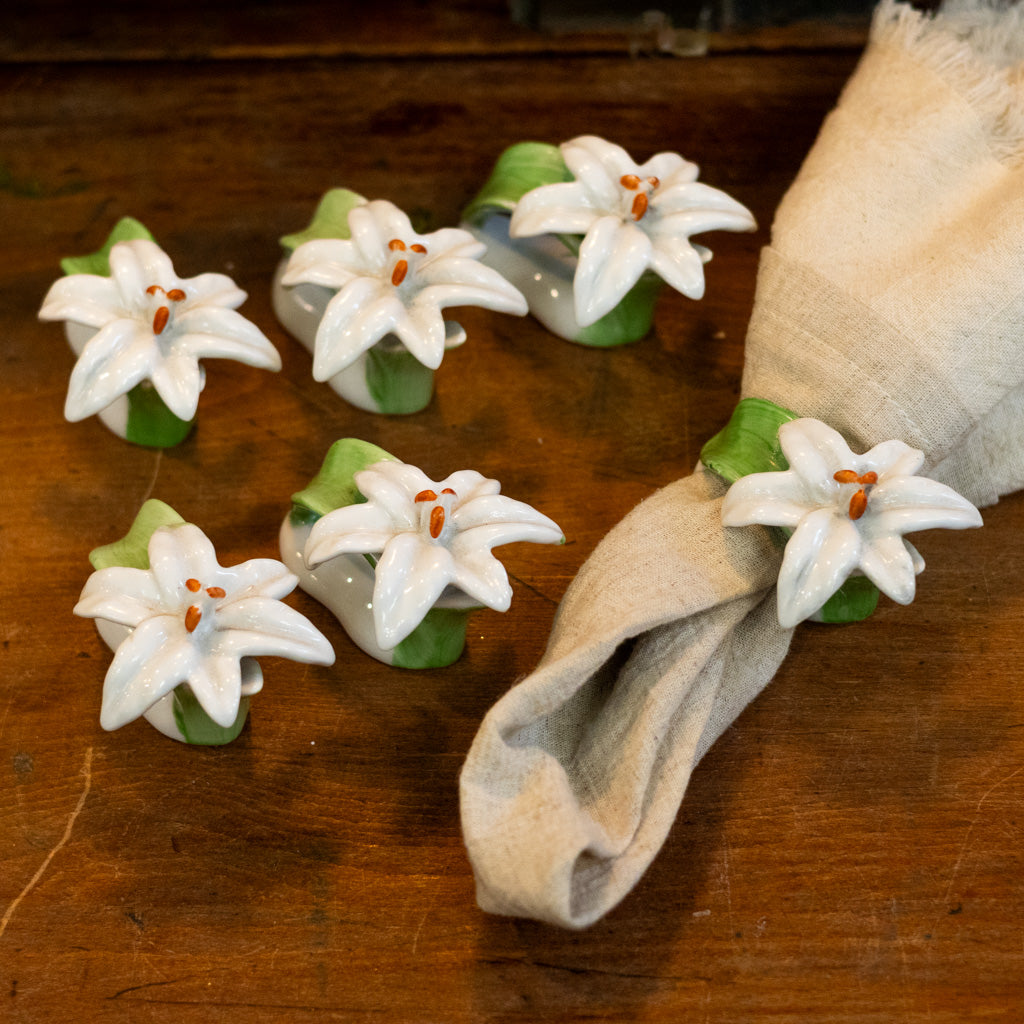 Set of Six Vintage Ceramic Lily Napkin Holders