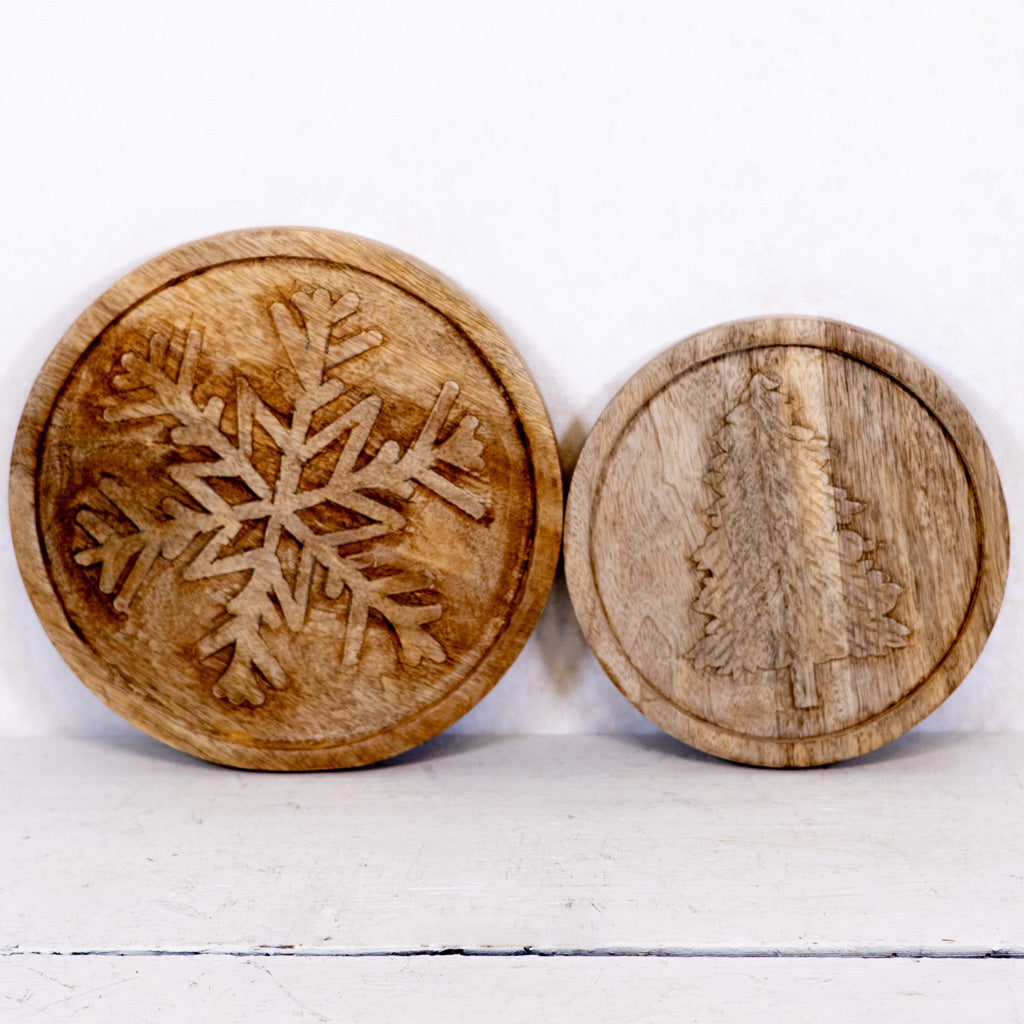 Wood Round Trivet with Tree Design