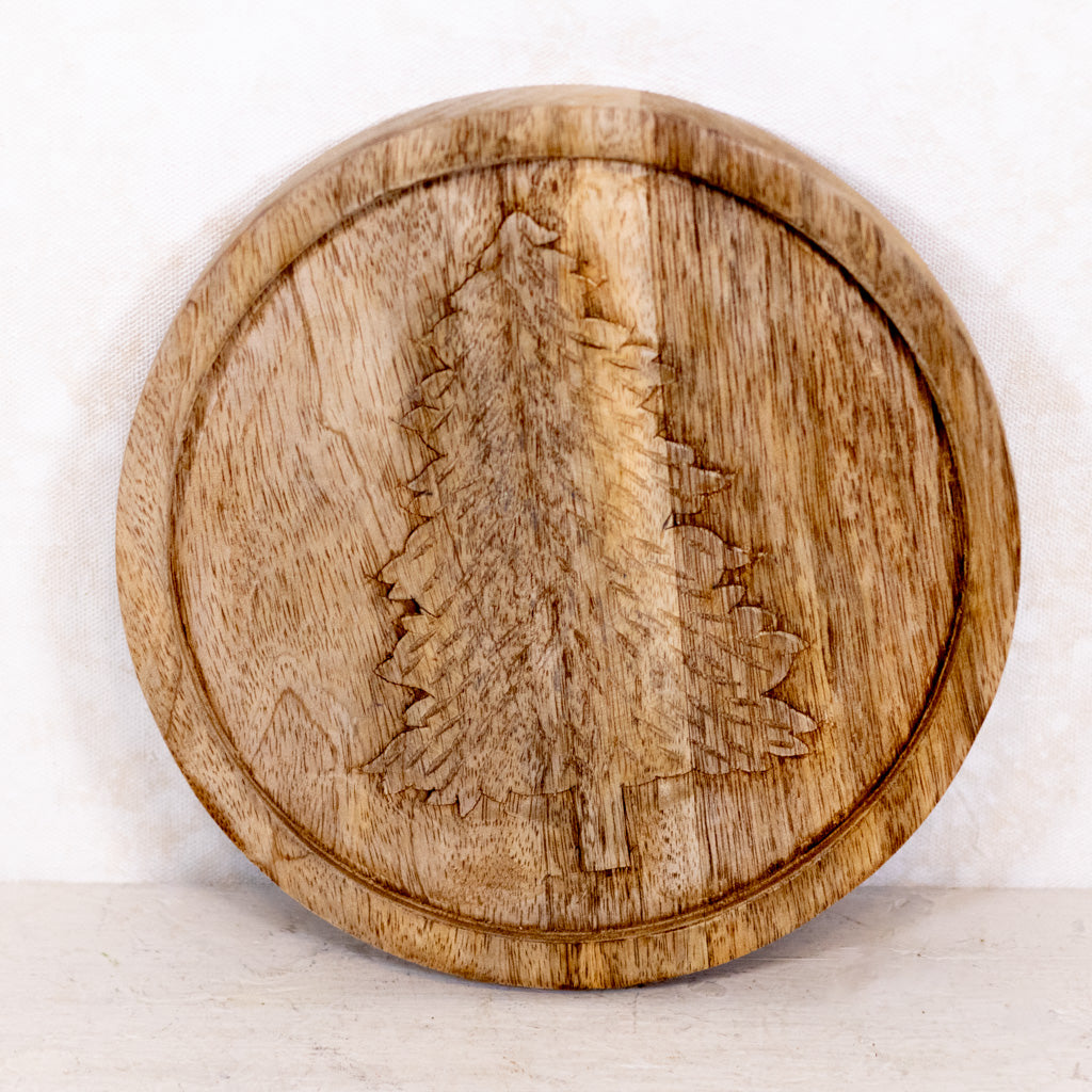 Wood Round Trivet with Tree Design