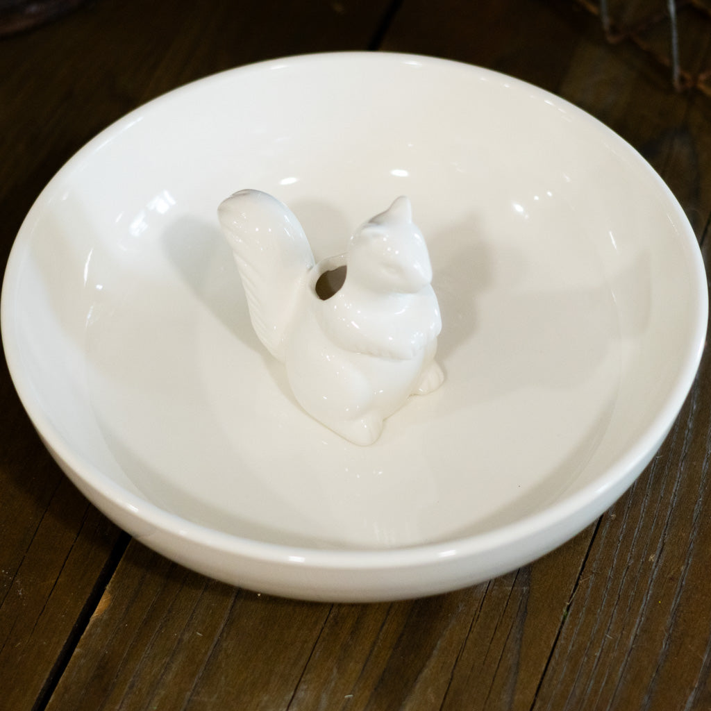 White Stoneware with Toothpick Squirrel Holder Inside