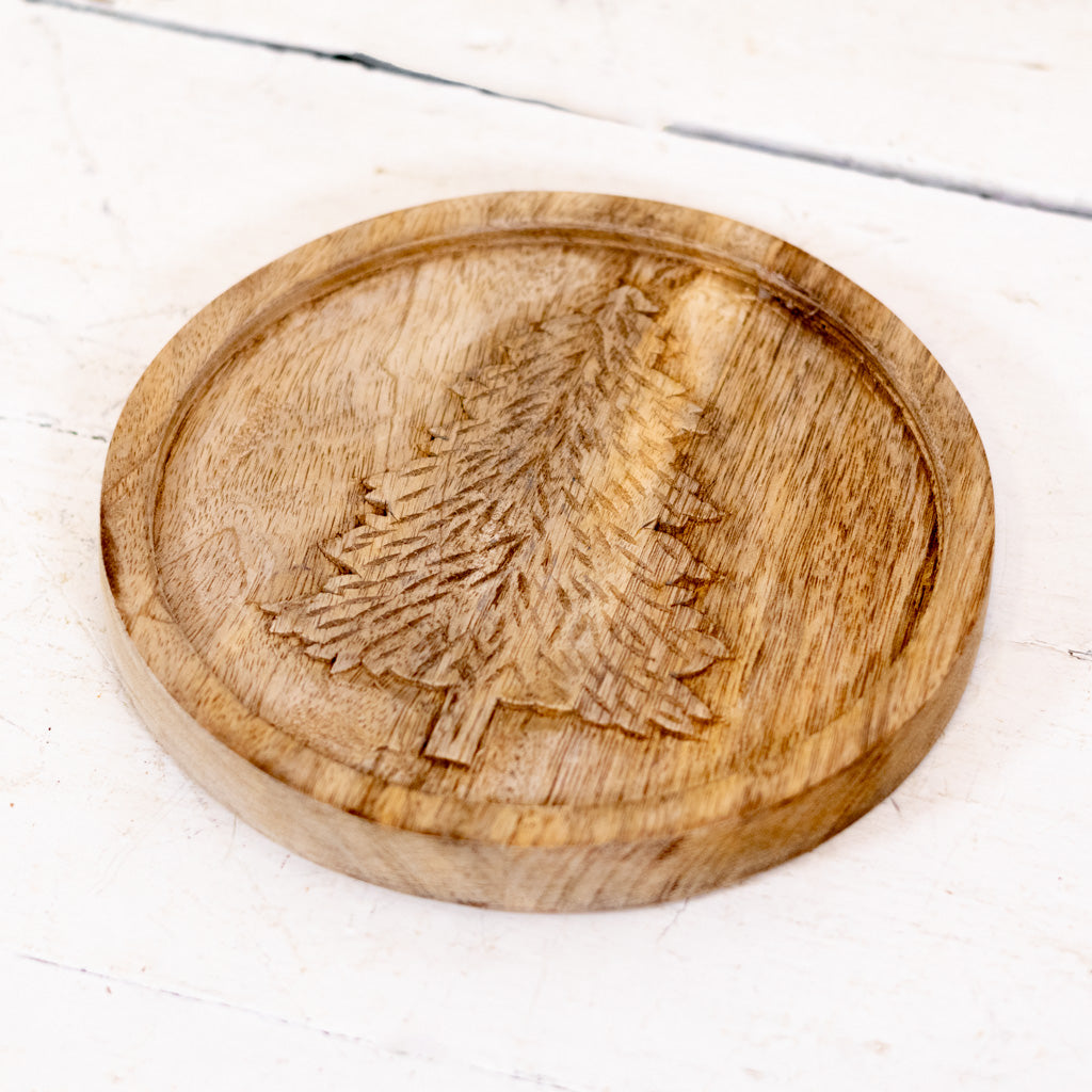 Wood Round Trivet with Tree Design