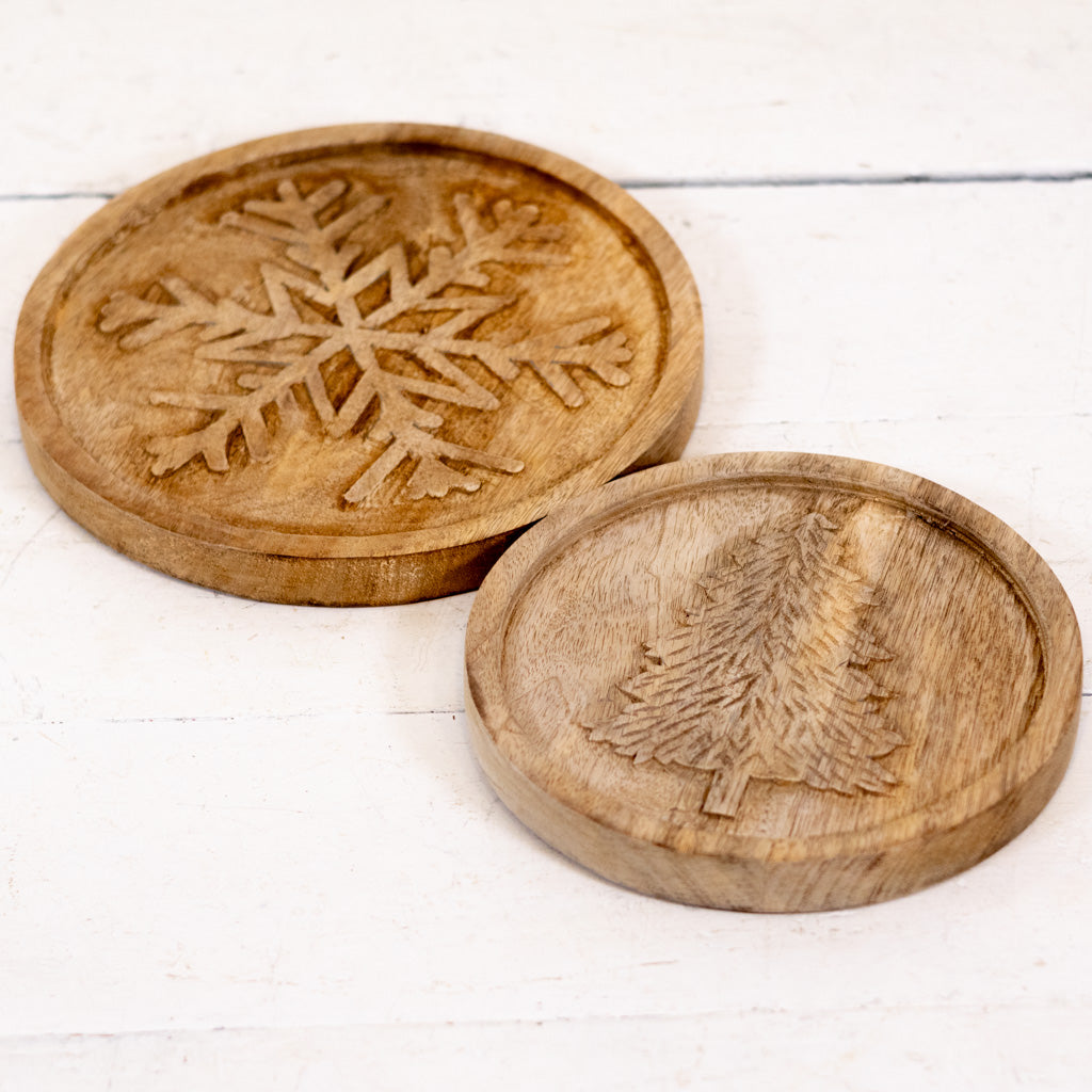 Wood Round Trivet with Tree Design
