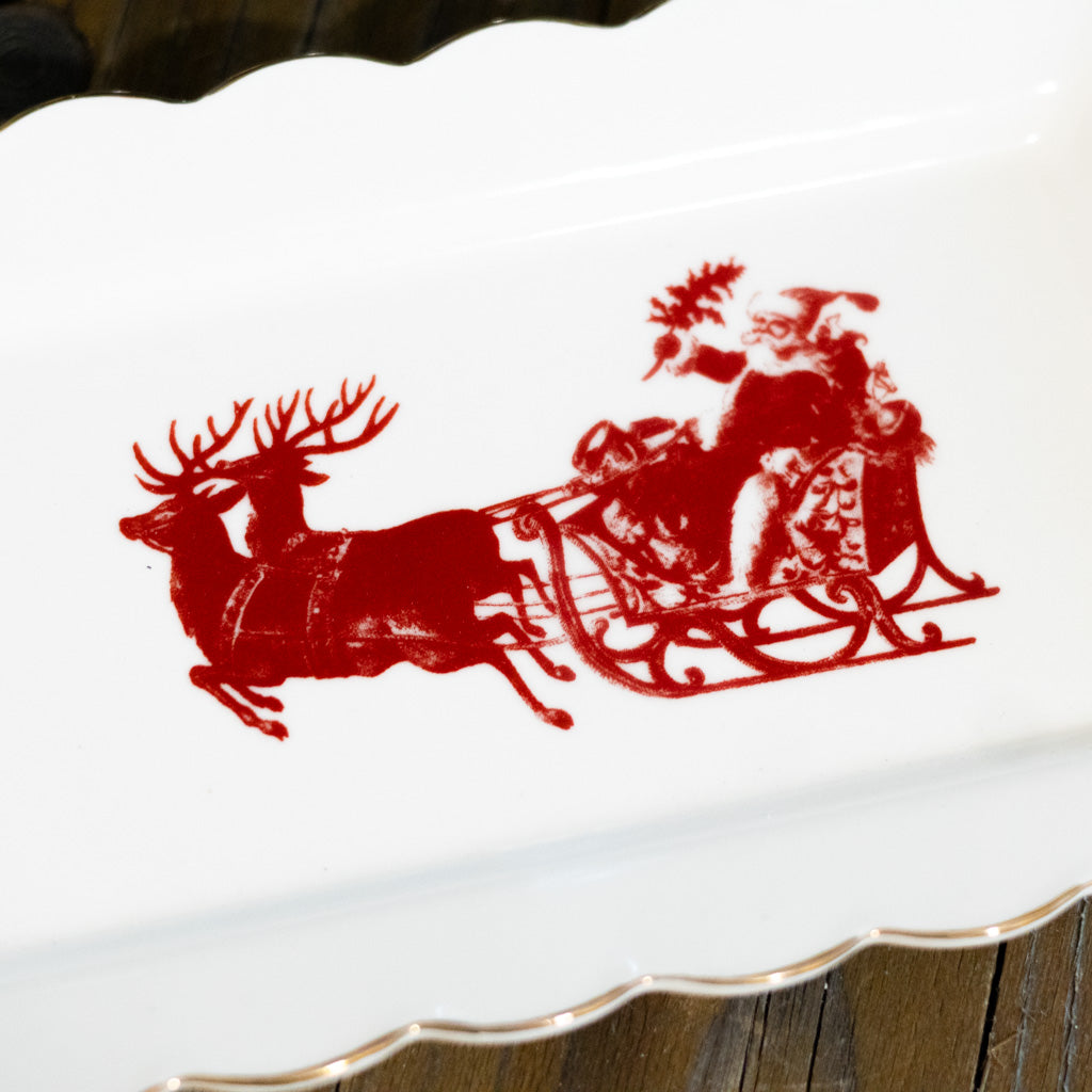 Vintage Santa in Sleigh Rectangular Porcelain Tray
