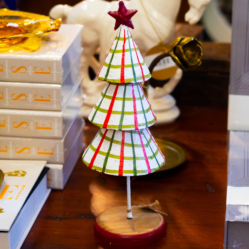 Pattern Checkered Paper Mache Christmas Tree