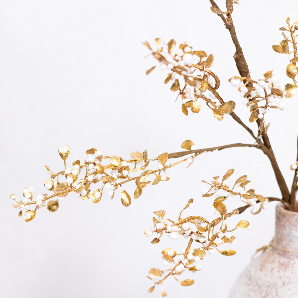 Mini Pearl Berries Spray with Gold Receptacles