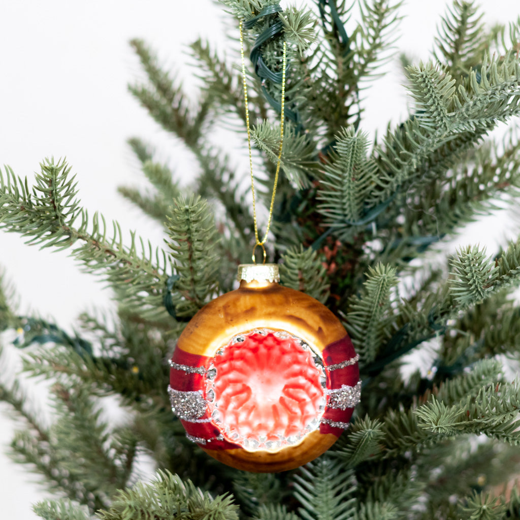 Glass Reflector Gold Red Ornament