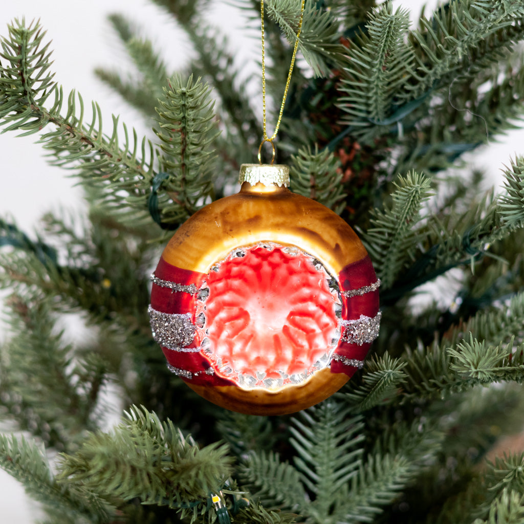 Glass Reflector Gold Red Ornament
